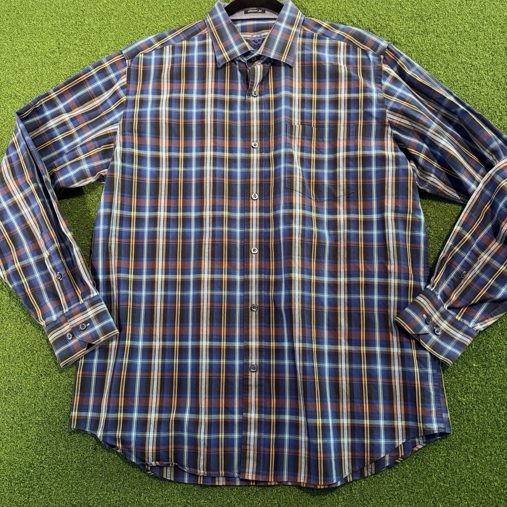 Bugatchi Uomo Men's Plaid Button Down Shirt Shaped Fit Long Sleeve Size XL